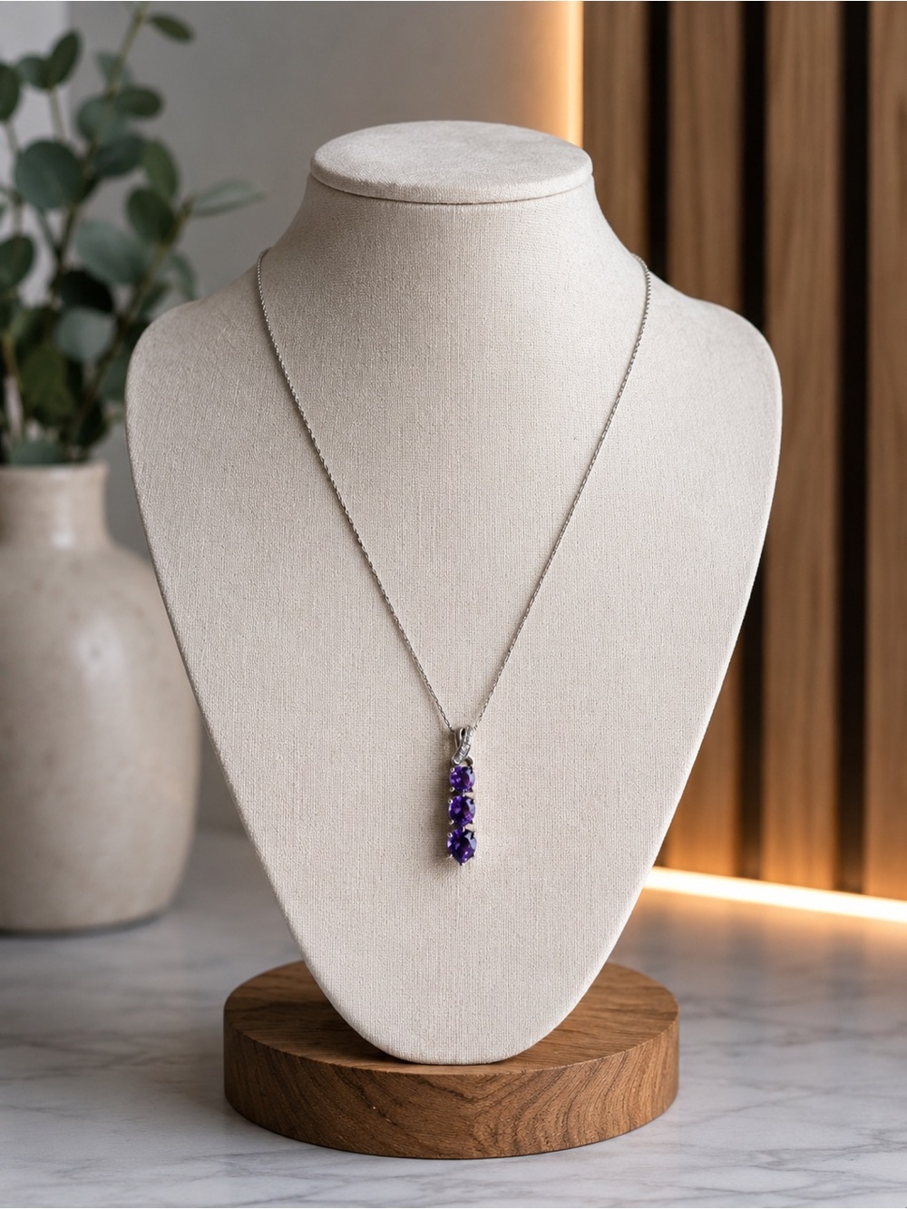 Amethyst 10k Gold Vertical Pendant Drop Necklace
